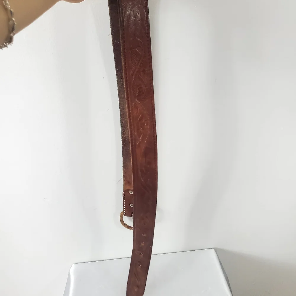 Vintage Men's Brown Western Leather Belt - Picture 9 of 11